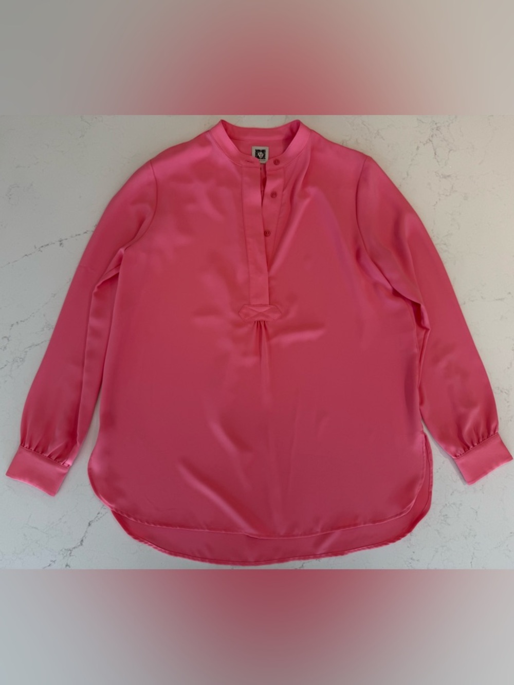 Anne Klein Bright Pink Satin Henley Blouse